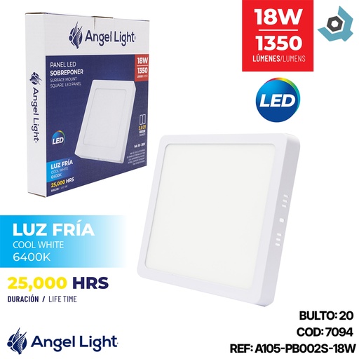 [7094] LAMPARA LED SUPERFICIAL CUADRADA 18W 8.5" LUZ BLANCA ANGEL LIGHT