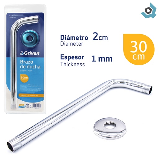 [7486] BRAZO PARA DUCHA 30CM GRIVEN