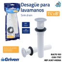 DESAGUE PARA LAVAMANOS 1 1/4" X 8" PVC GRIVEN